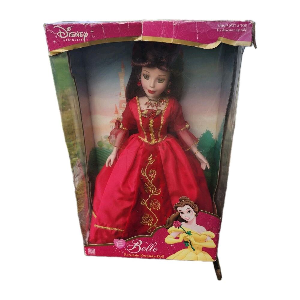 Disney Princess BELLE Porcelain Doll Keepsake 14" BRASS KEY 2003 Beauty Beast